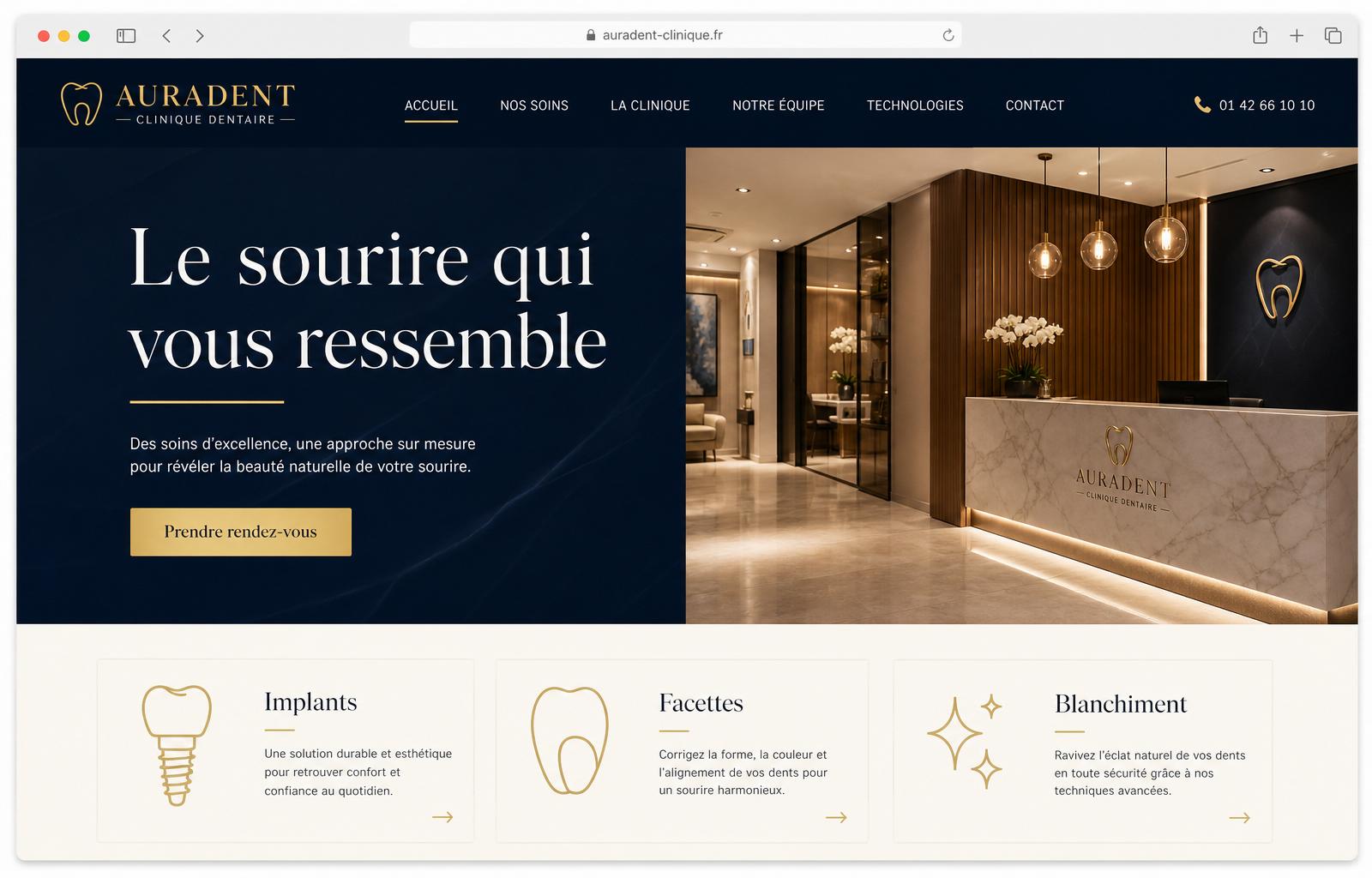 Concept AuraDent — site premium pour cabinet dentaire de luxe