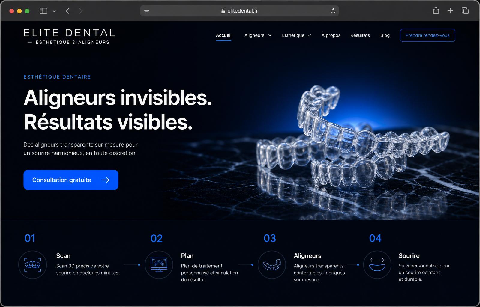 Concept Elite Dental — site moderne pour aligneurs et esthétique dentaire